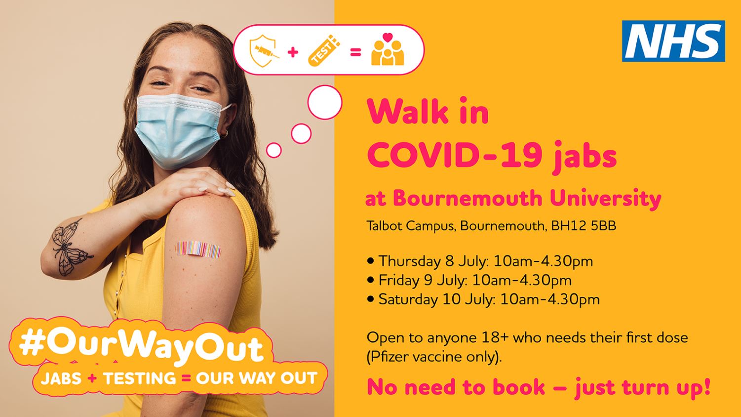 <p>If you still need your first dose of the COVID-19 vaccine you can ‘grab a jab’ at a number of walk-in clinics across Dorset this Saturday (10 July).</p>