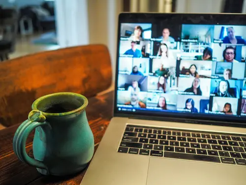 Virtual meeting on a laptop screen