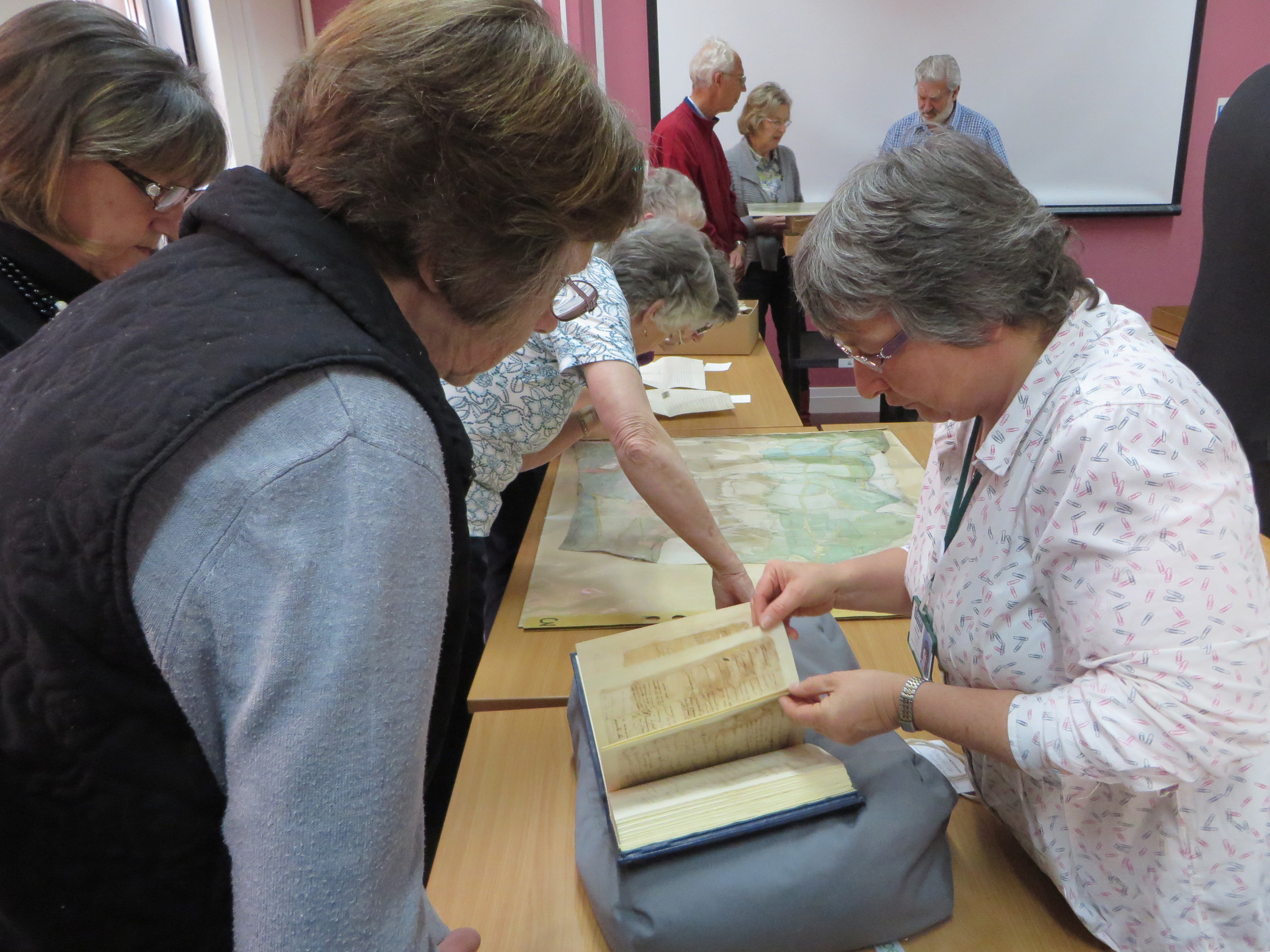 Kingston Lacy volunteers visit - looking through Dame Marys account book