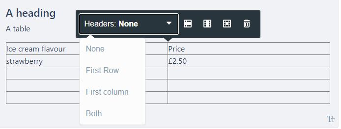 Header in table