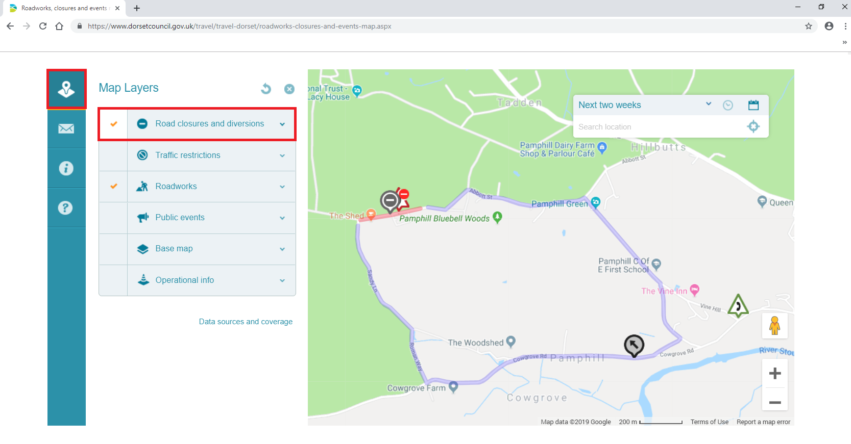 Road closure diversion layer