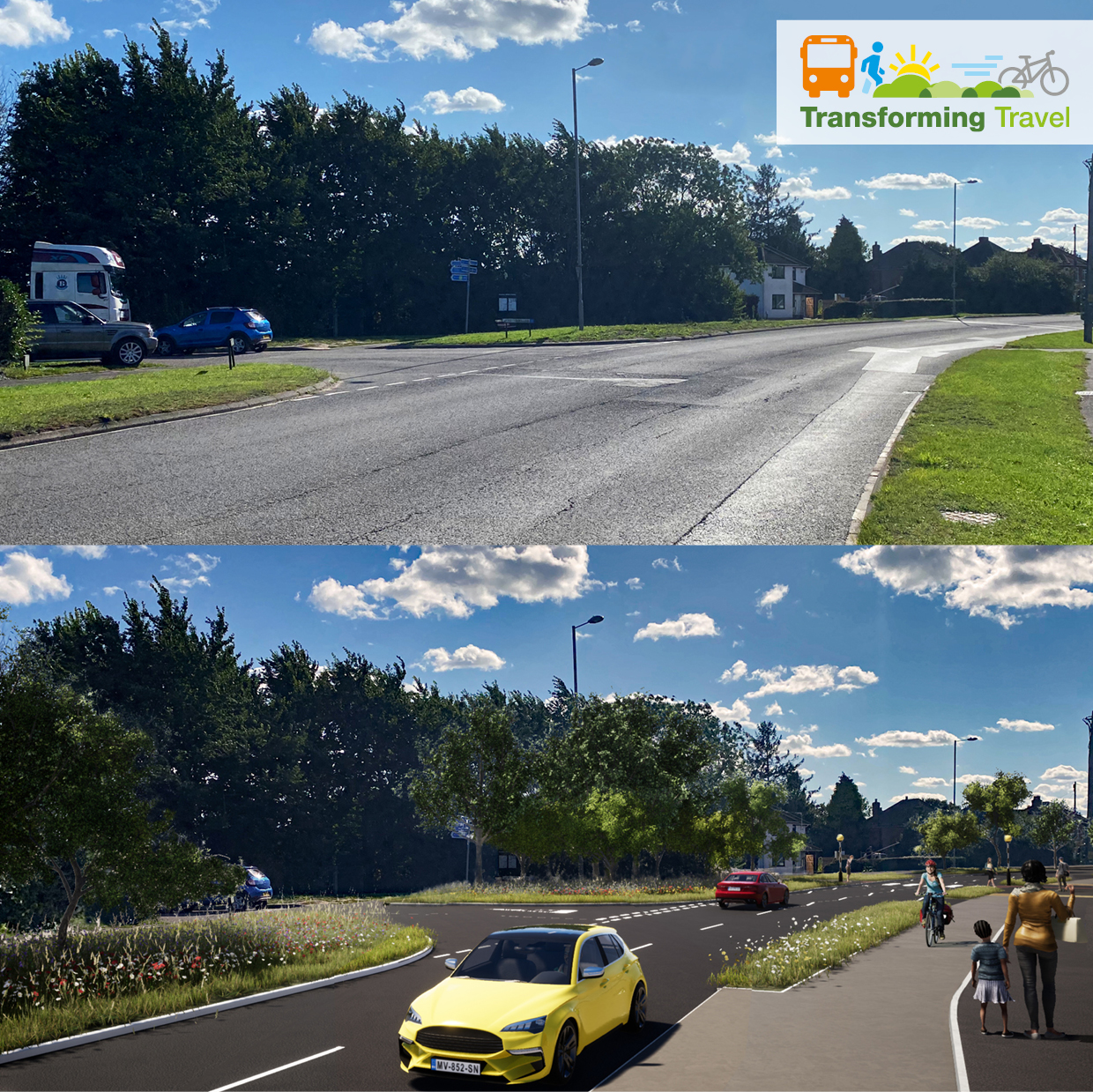 A junction along Leigh Road before and after