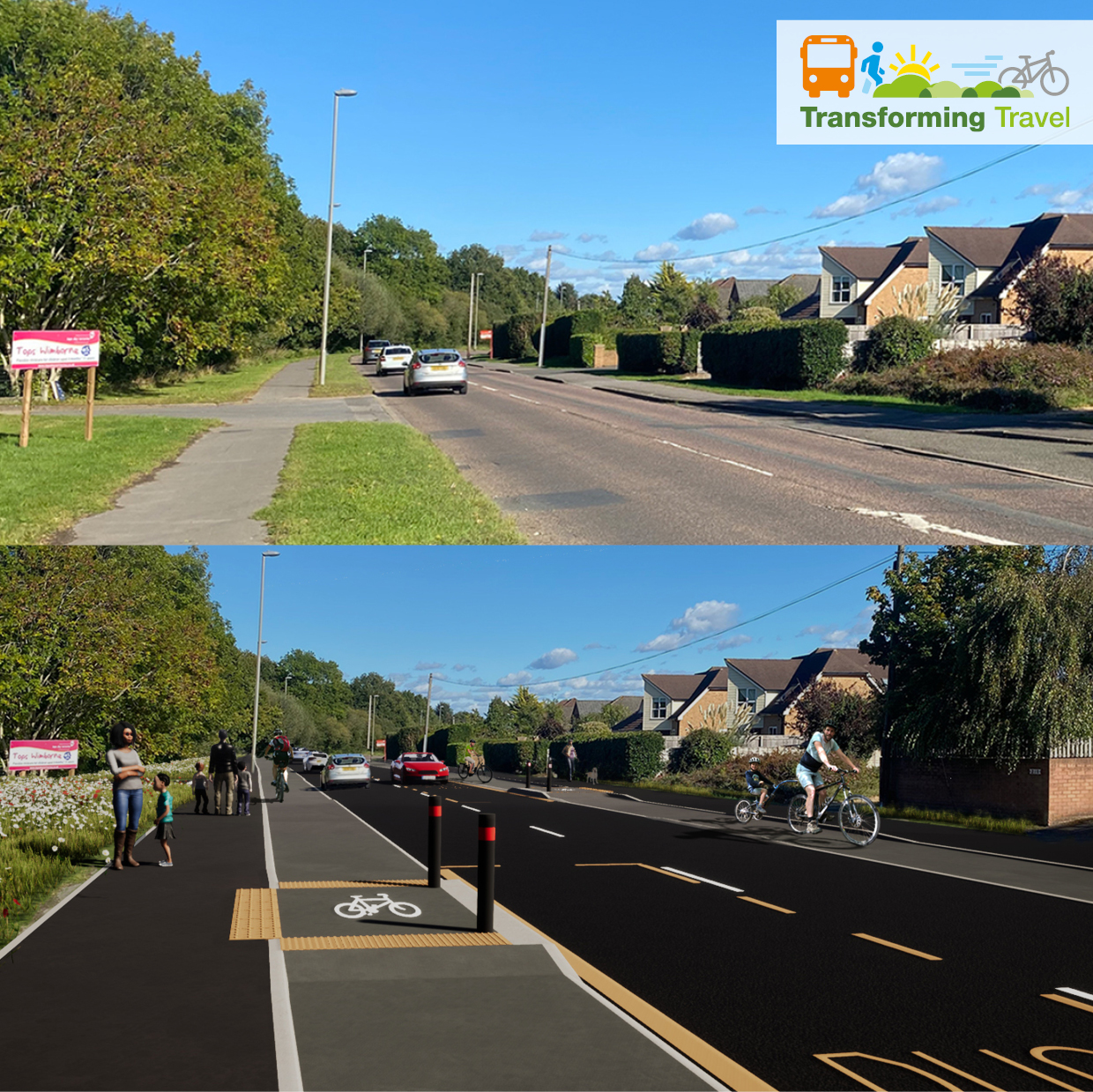 New cycleway route before and after