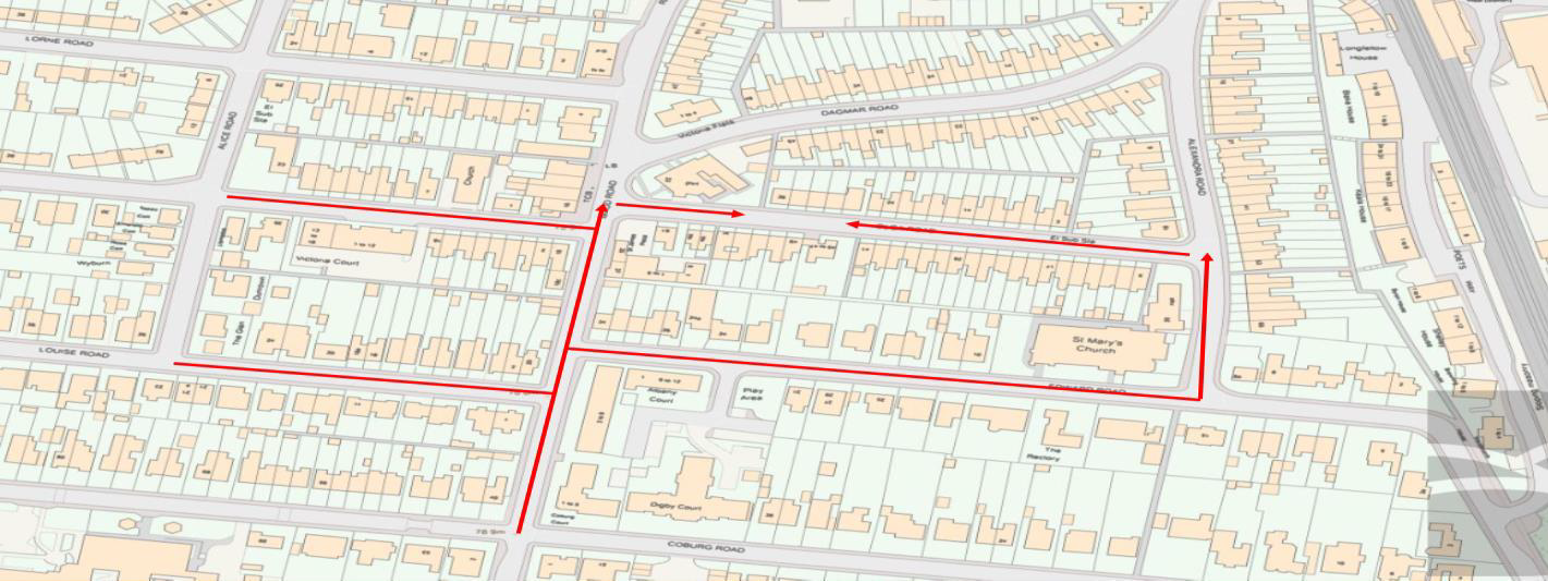 Figure 5 - Overland flow paths, Olga Road