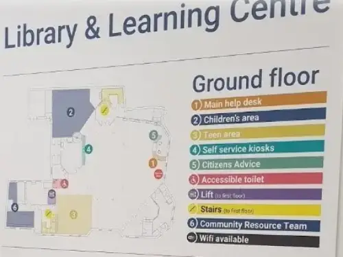This is a picture of a map of the library, detailing what is on the ground and first floors.