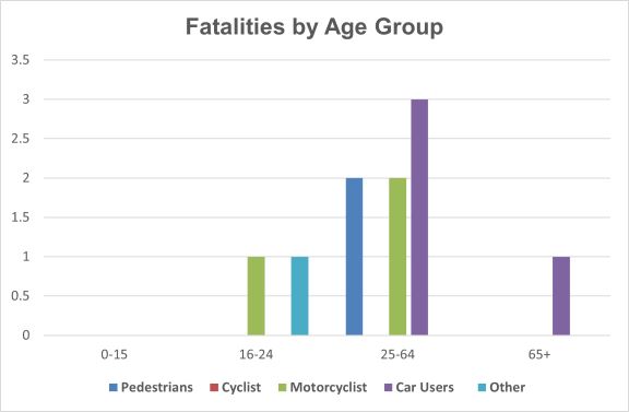 Bar graph showing fatalities by age group
