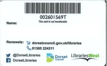 This is a picture of the back of the Dorset Library Card.