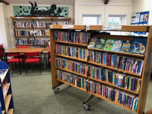 This is an image of shelving unit full of books.