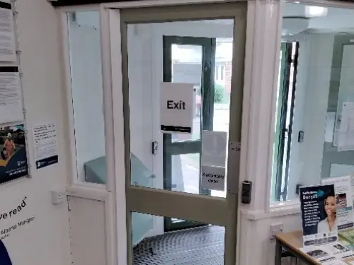 This is an image of the exit doors of the library.