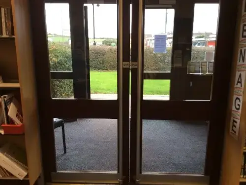 This is an image of the exit doors at the library.