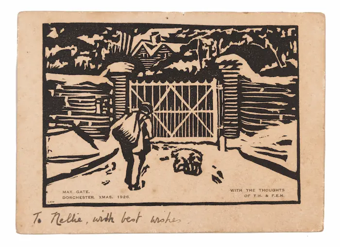 Christmas Card from Thomas and Florence Hardy to Nellie, showing Max Gate, 1926