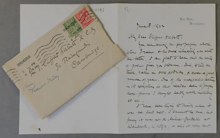 Letter from Thomas Hardy to Clifford Allbutt, Cambridge, June 1922