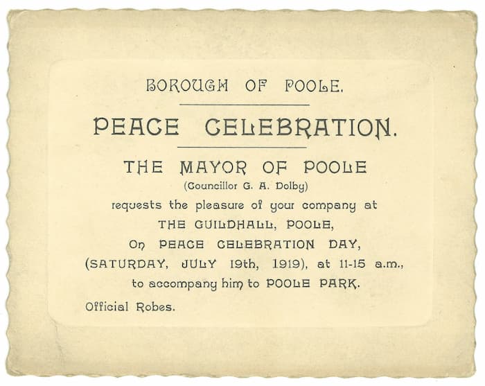 Mayoral invitation to Peace Celebration, 1919