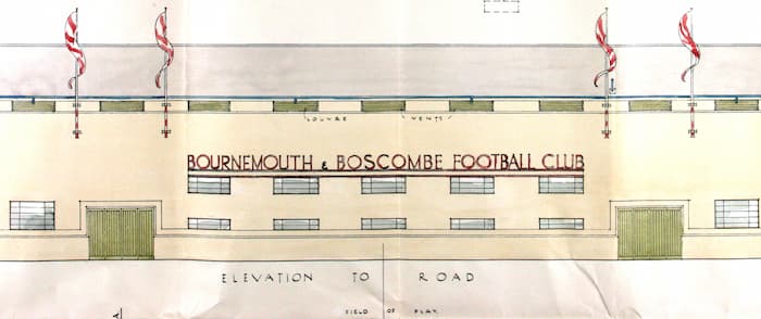Plan for a new stand for Bournemouth and Boscombe Football Club at Dean Court, 1936