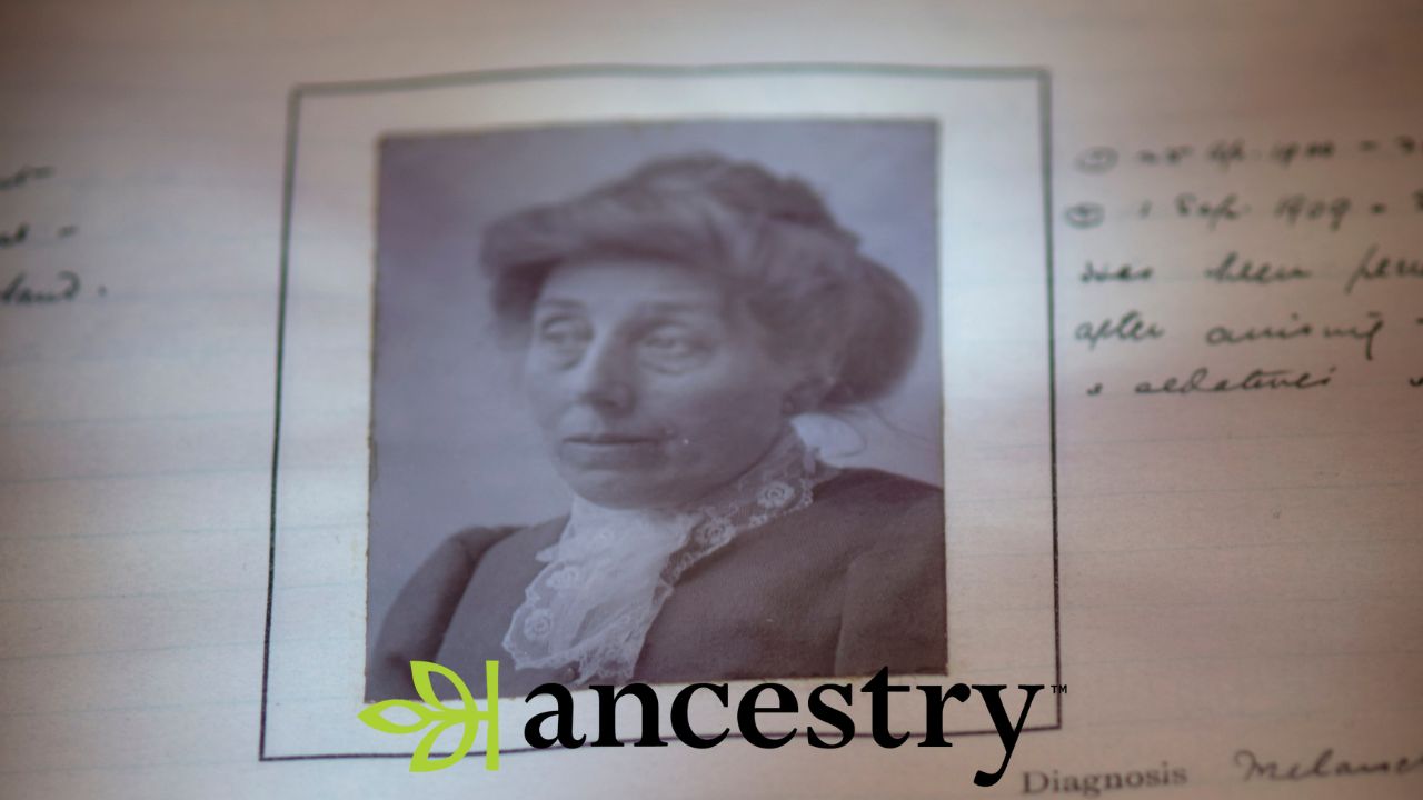 Image of page from a Herrison Hospital register, showing a portrait photo of a woman