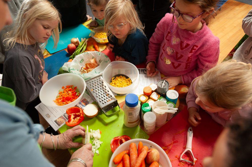 children preparing food