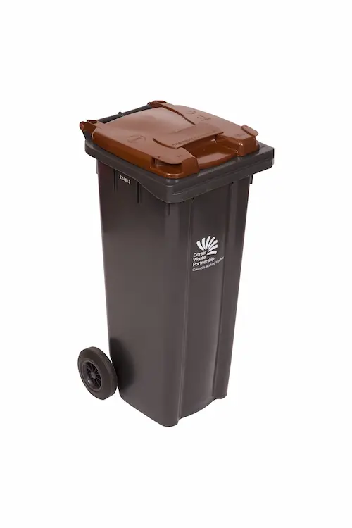 140L black food waste bin with brown lid