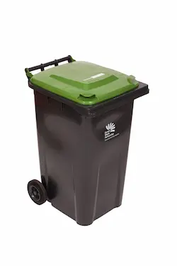240L black recycle waste bin with green lid