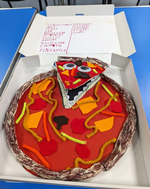 Picture of a pizza slice puppet
