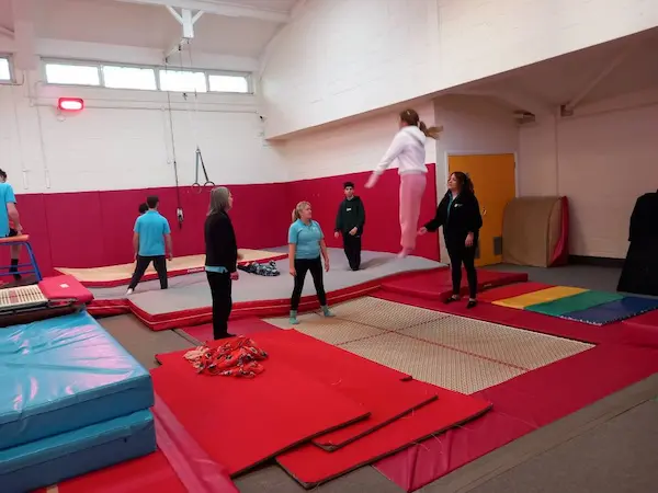 Picture of participants on trampolines