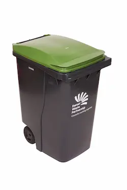 360L black recycle waste bin with green lid