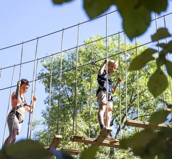 Picture of a couple of children on the rope course at Go Ape Adventure