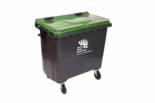 770L black recycle waste bin with green lid