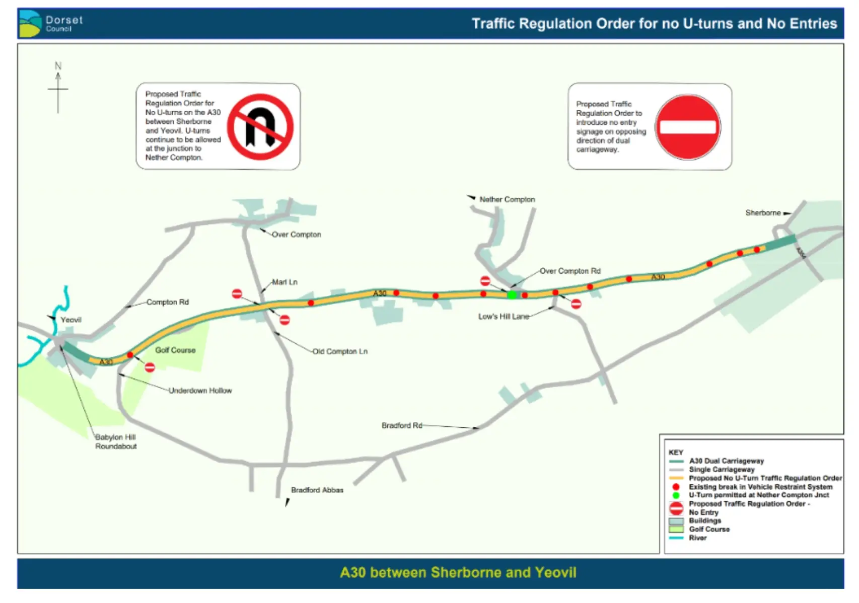Map of the A30 Loscombe showing route of proposed Traffic Regulation Order