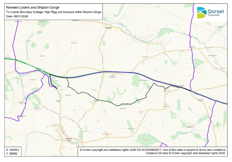Appendix A - Map showing the proposed new boundary between the Shipton Gorge and Loders parishes