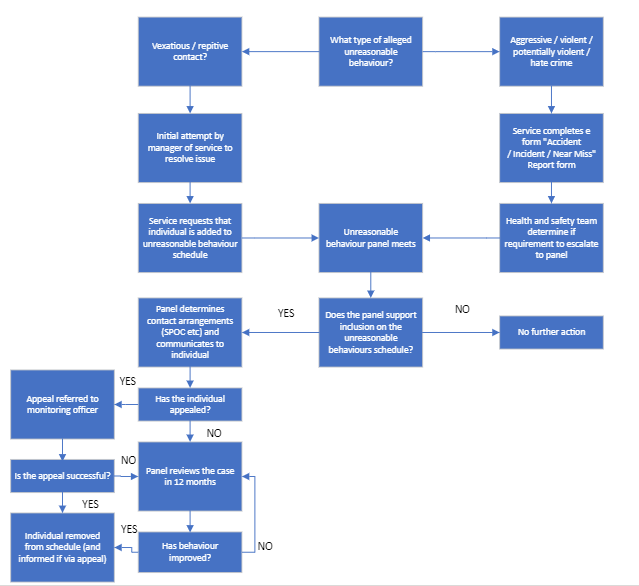 A flowchart depicting the Unreasonable Behaviour Panel Process