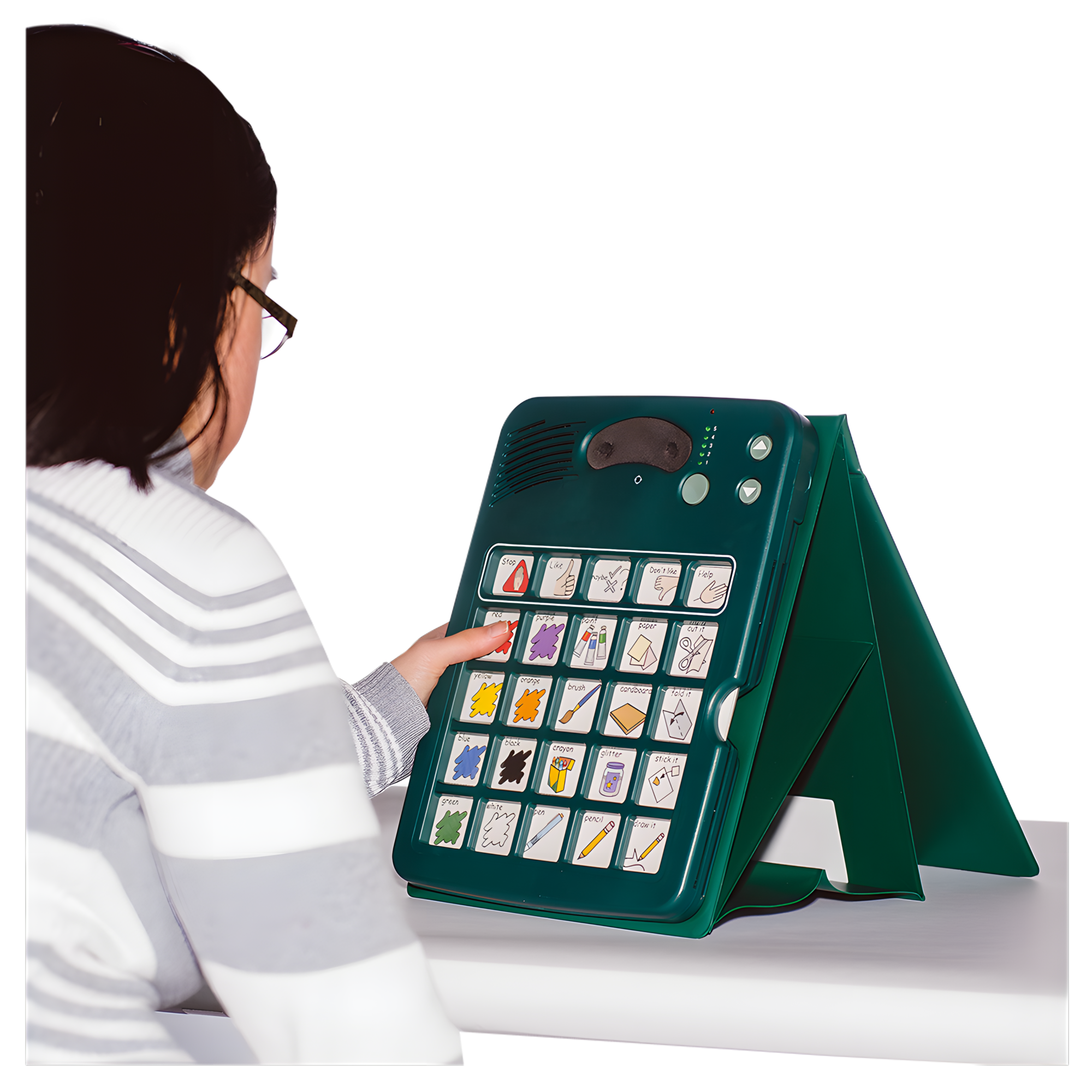 Person using assistive technology communication aid