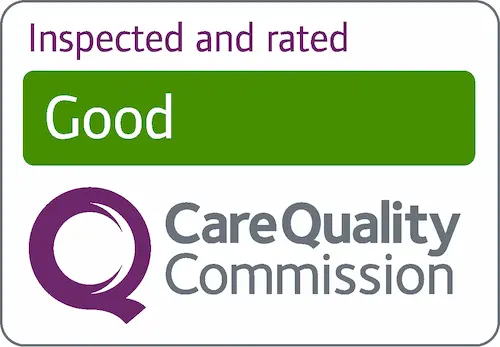 Care Quality Commission logo with text, inspected and rated Good.