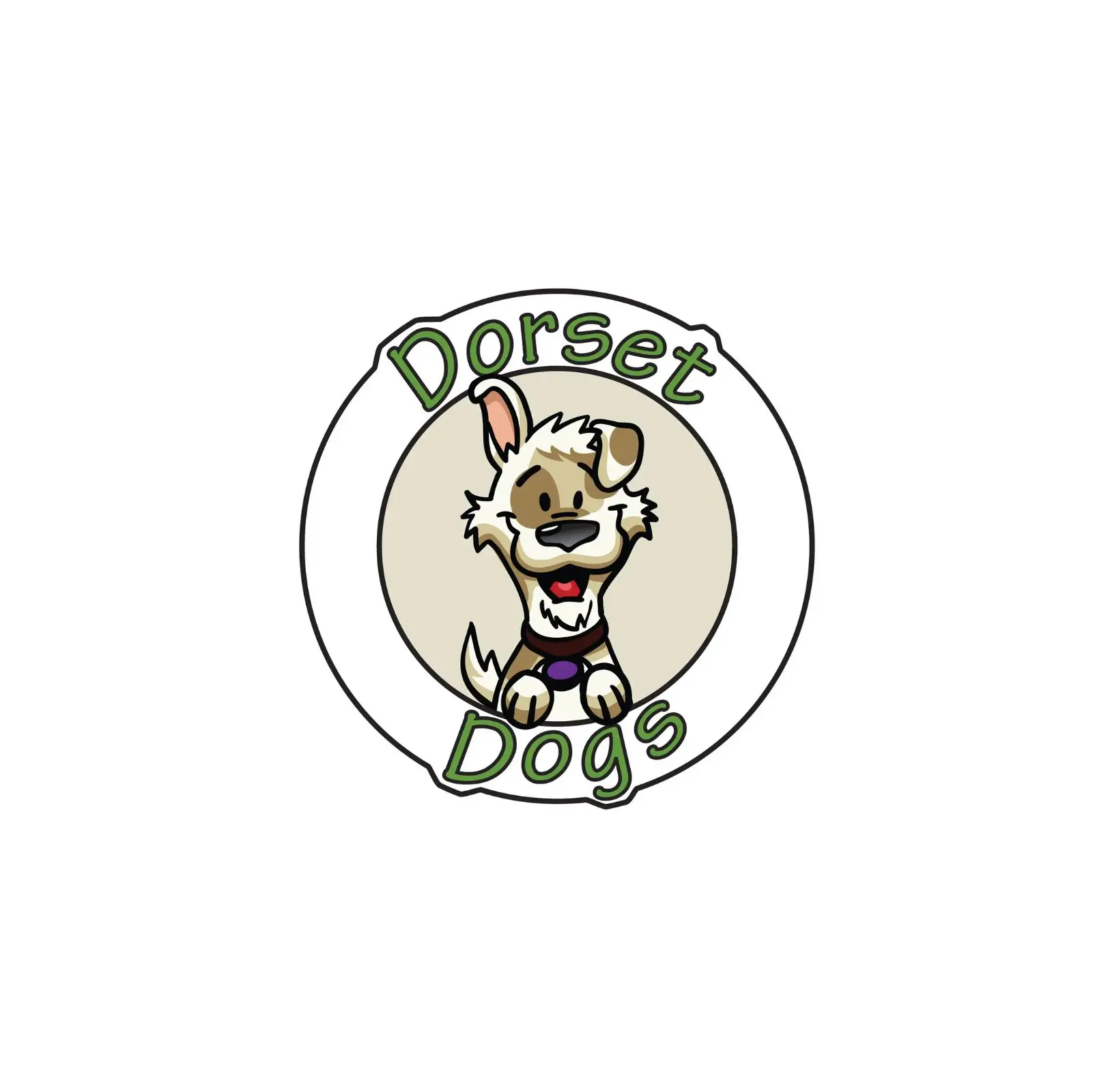 Dorset Dogs logo featuring illustration of dog with title around