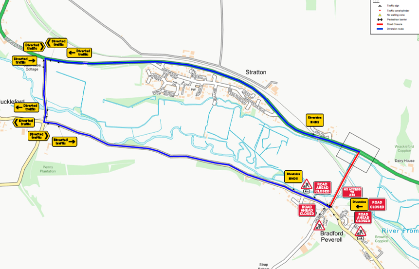 map of diversion in Bradford Peverell