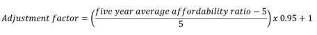 An image showing the mathematical formula used to calculate the adjustment factor. 