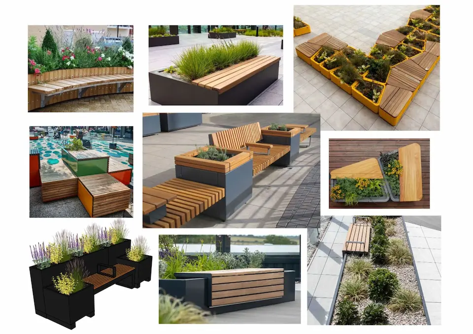 Modern style planters and benches