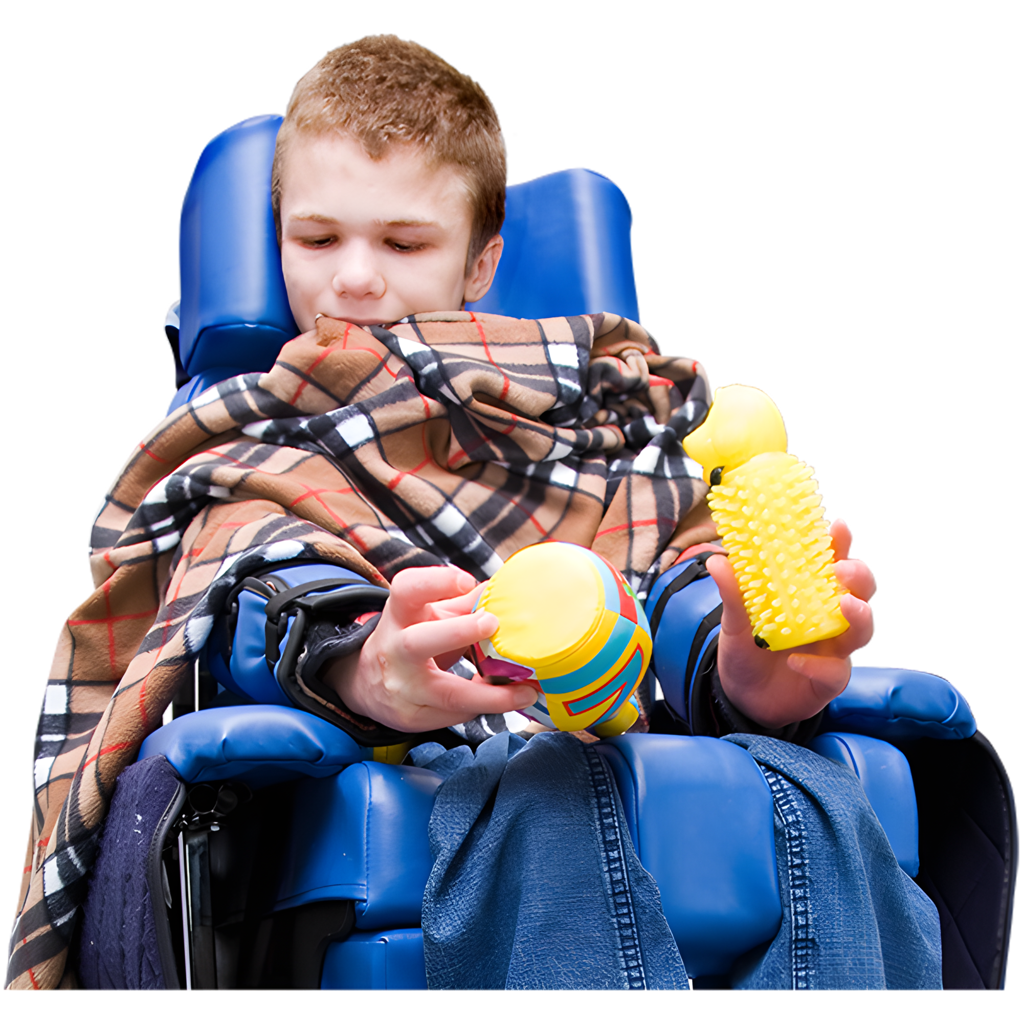 Person in a wheelchair holding maracas
