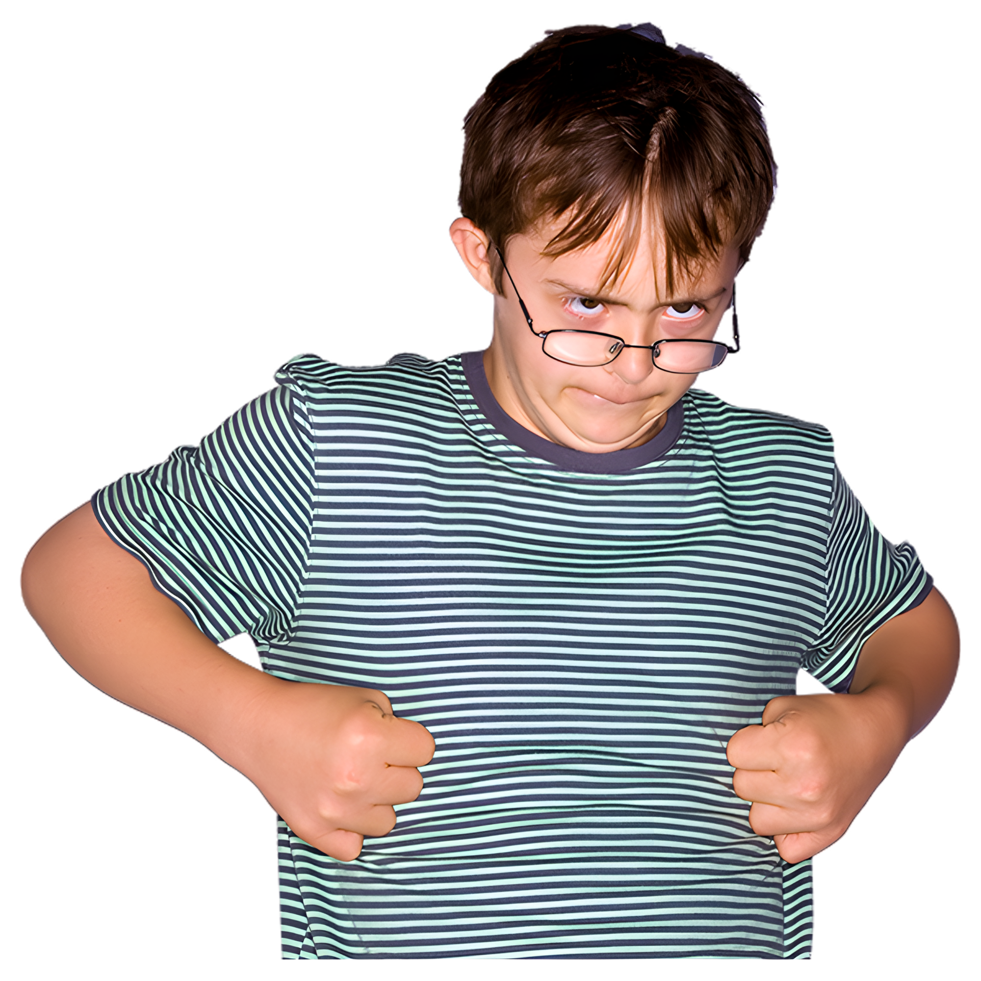 Person looking cross, with fisted hands