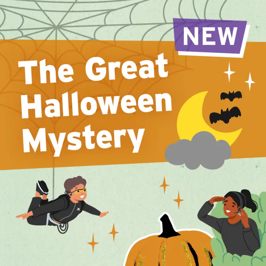 Infographic featuring pumpkins and bats with 'The Great Halloween Mystery' text