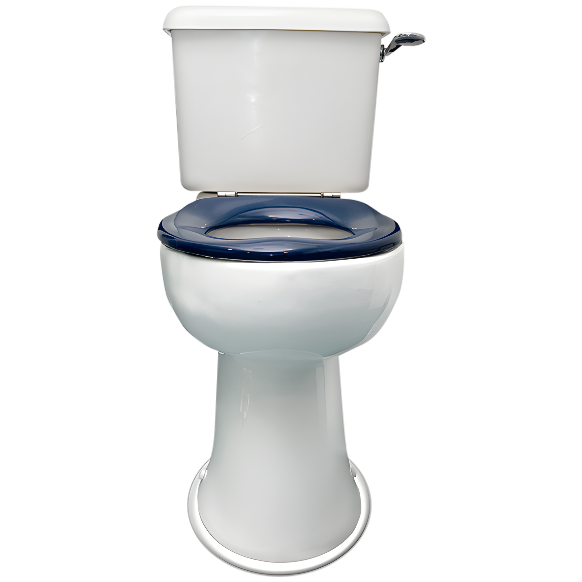 White toilet with black seat