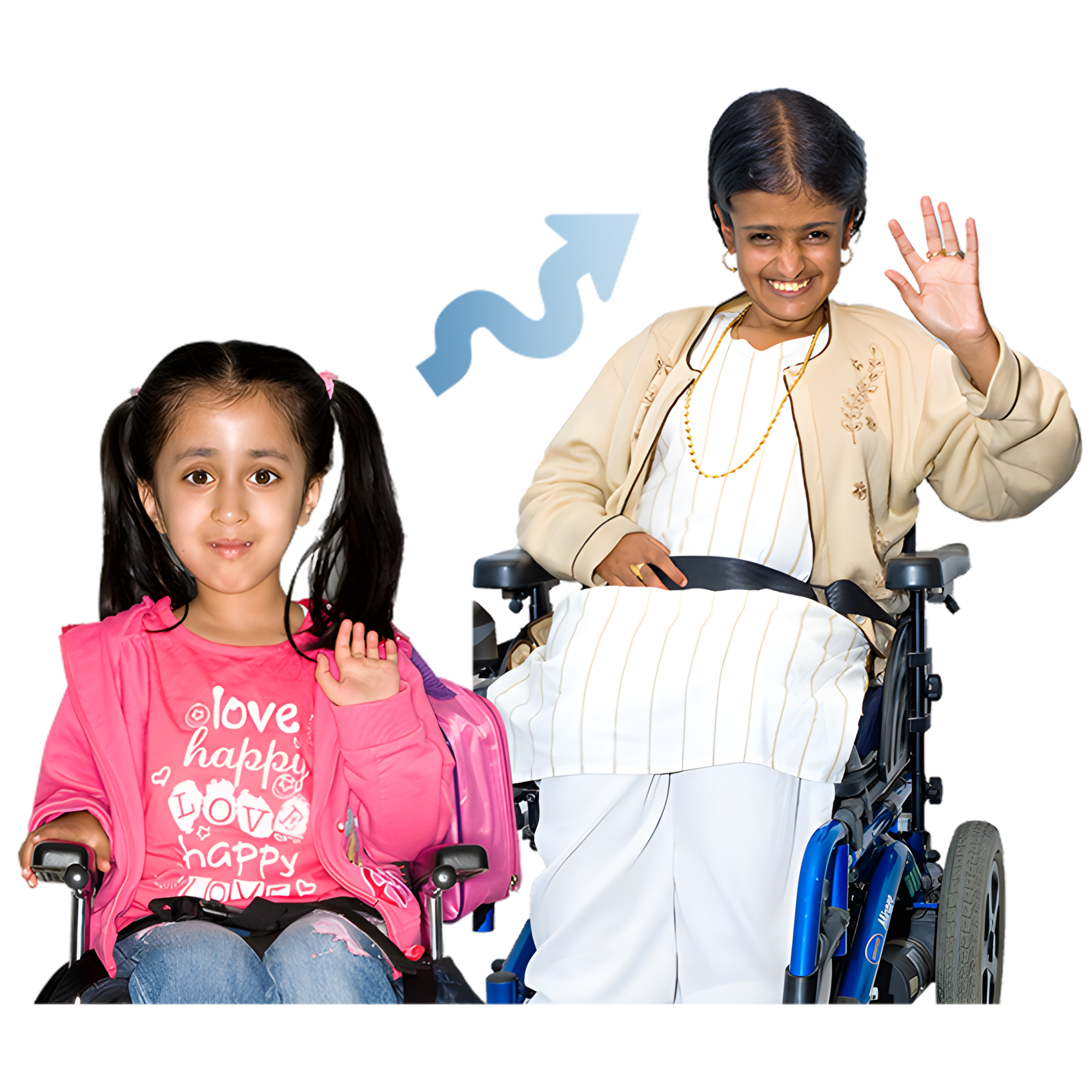 Child and a teenager with an arrow demonstrating transition