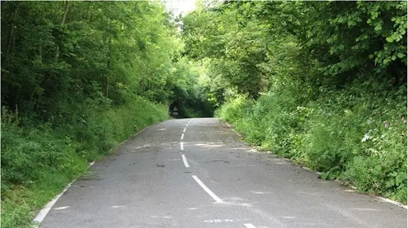 View from the	Denotes	south towar p C13 road looking	ds the northern extent of Dinah’s Hollow.This view will remain largely unchanged as the proposed tree works are limited to some crown lifting and coppicing of a relatively small number of trees.The ground vegetation adjacent to the roadside will remain intact with the proposed retaining wall just discernible in the distance on the eastern (left) side.