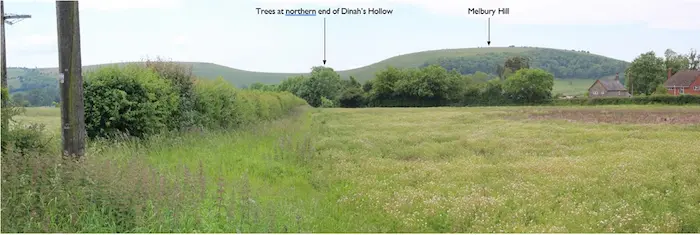 Viewpoint 5: View looking south west from the public bridleway extending north east from Cann Common. The trees of Dinah’s Hollow within the site boundary are set down on lower lying Indicative visible extent of site land to the south west of Cann Common and concealed from view.