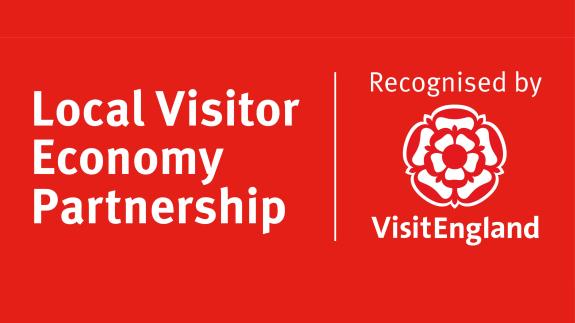 LVEP logo with wording Local Visitor Economy Partnership, Recognised by Visit England
