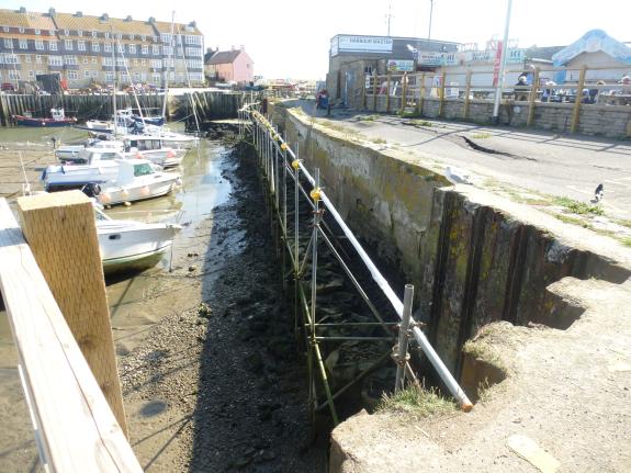 Harbour Wall B, West Bay, with scaffolding