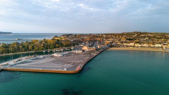 Aerial image of Weymouth Peninsula showing harbour walls