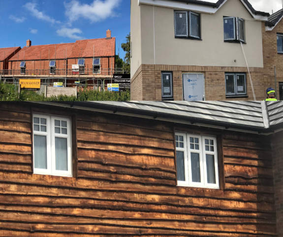 Composite of three images of affordable homes in development on the sites that are featured in the text