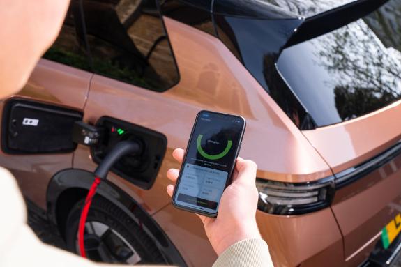 An EV car being charged