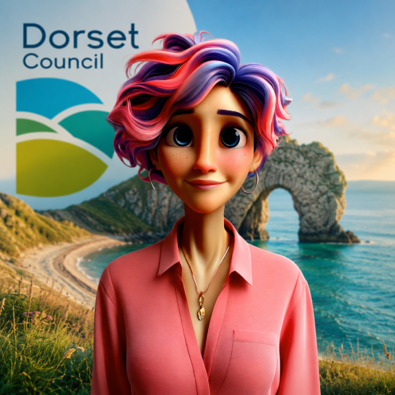 This is an AI Bridgit Coach with Dorset Branded background