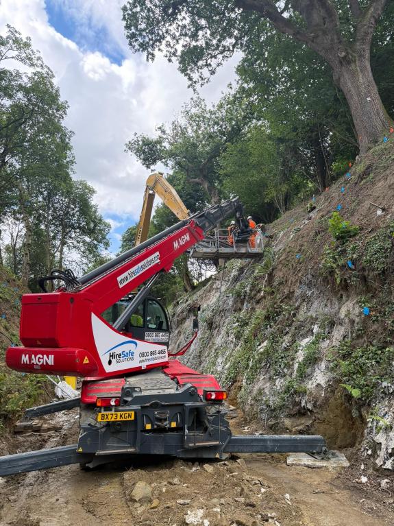 A machine digging up earth